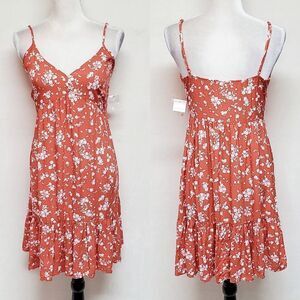 ULTRA Flirt Boho Orange White Floral Tiered Spaghetti Strap Mini Dress Small